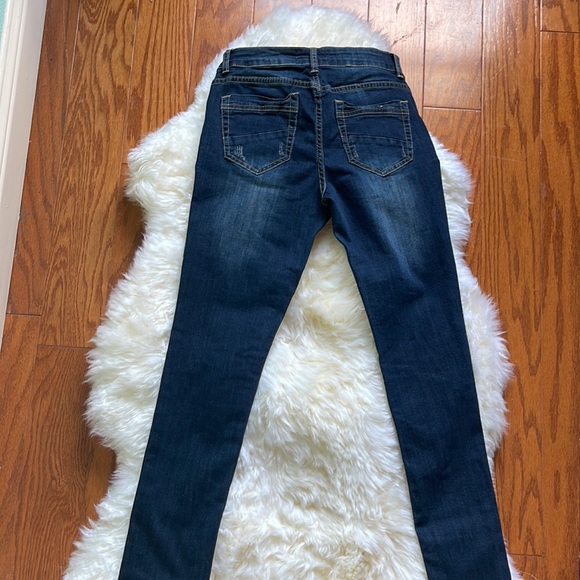 DE/nim Stitch Fix Distressed Dark Blue Jeans Size 26 Cut Knees - Picture 6 of 8